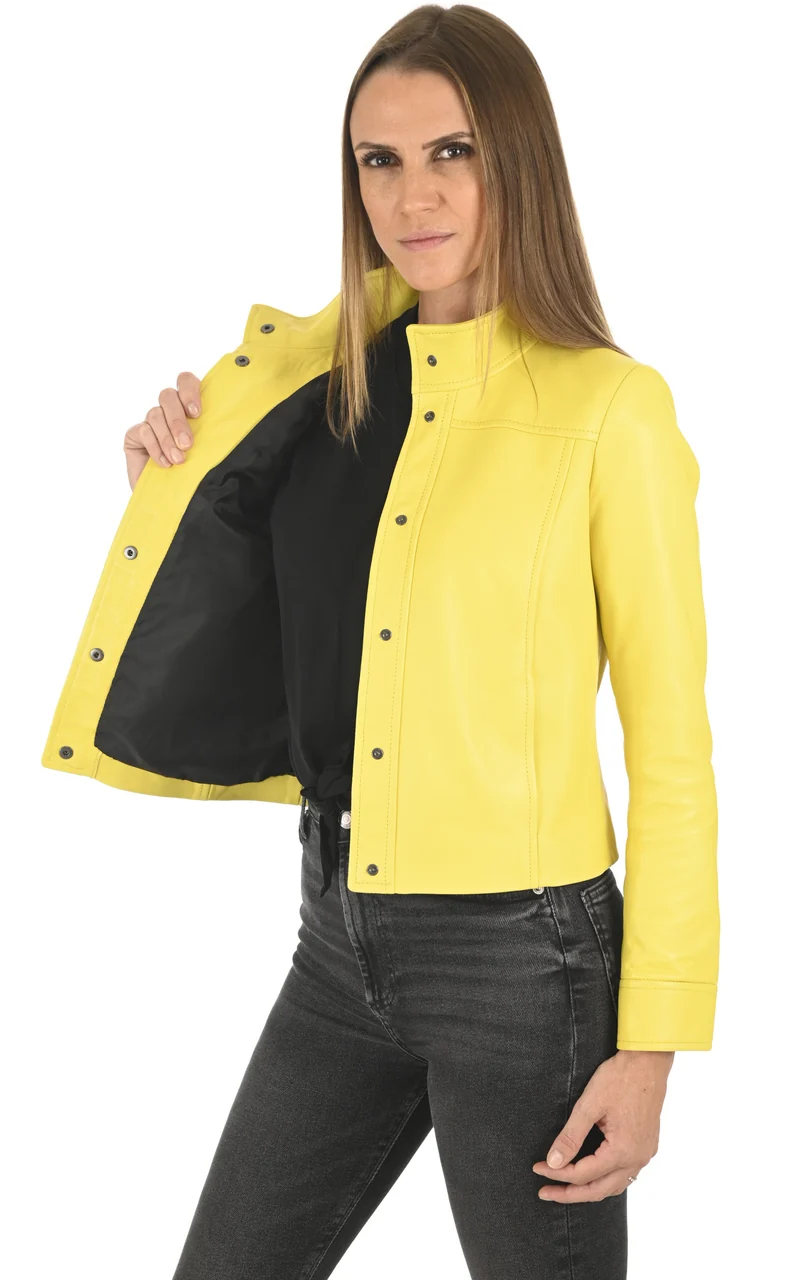 Veste courte cuir jaune