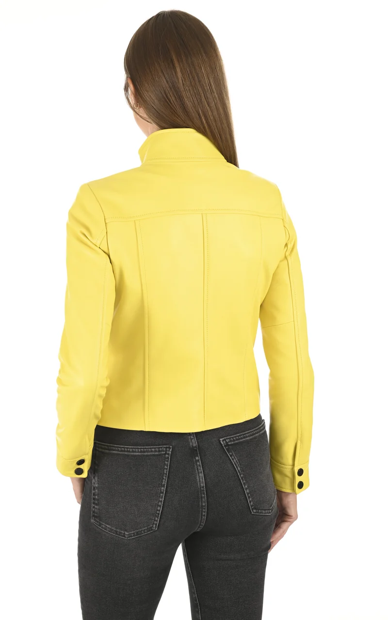 Veste courte cuir jaune