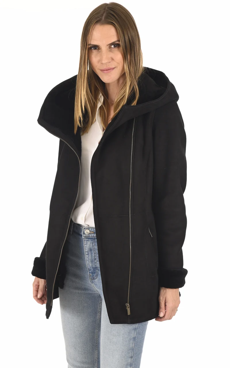 Veste cintrée peau lainée noir
