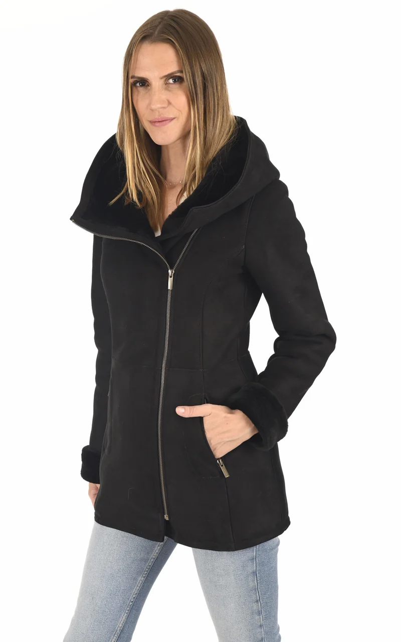 Veste cintrée peau lainée noir
