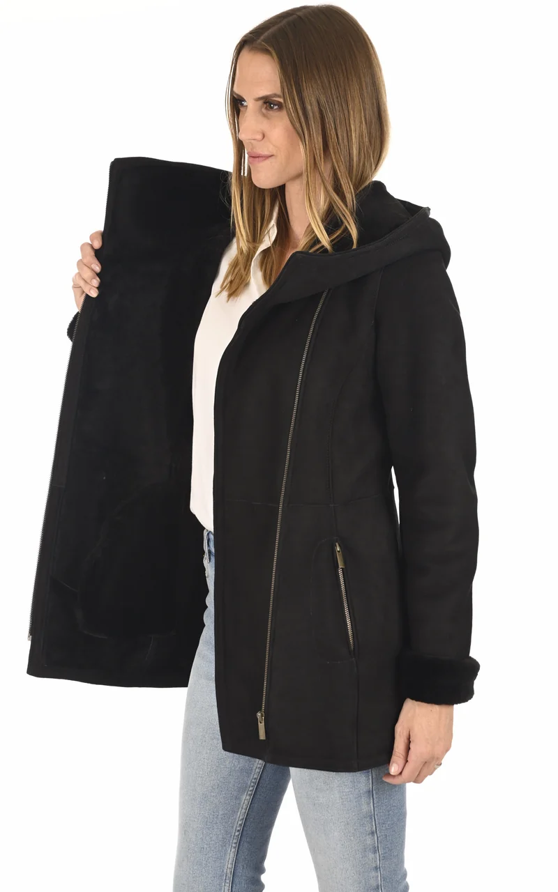 Veste cintrée peau lainée noir