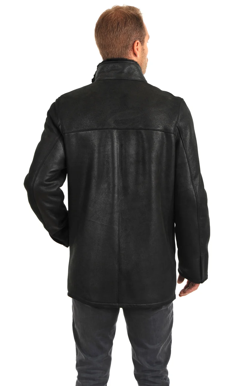 Veste 3/4 peau lainée mérinos noir