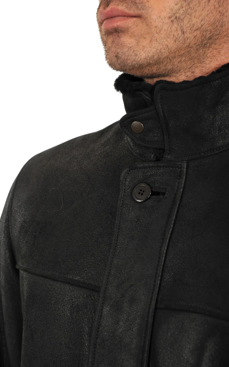 Veste 3/4 peau lainée mérinos noir