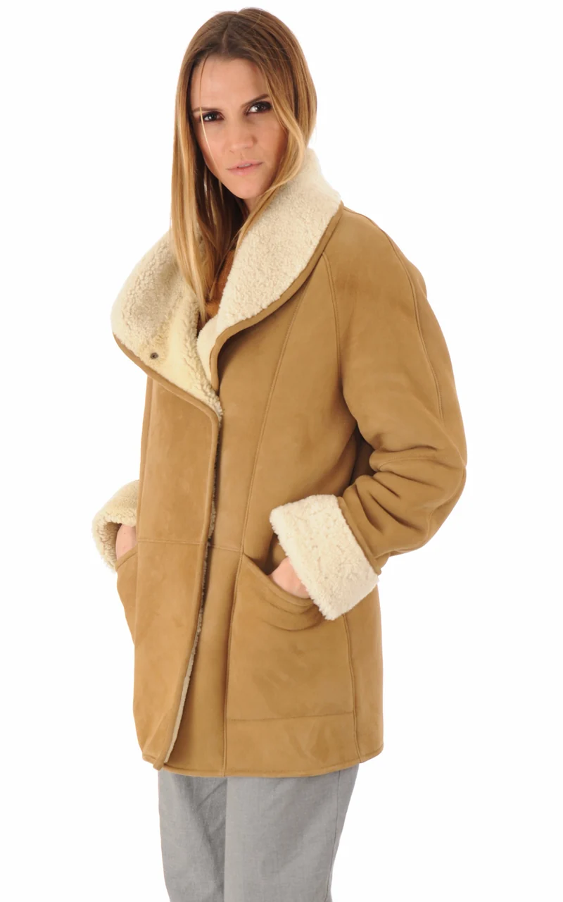 Veste peau lainée Serena Corto daim camel