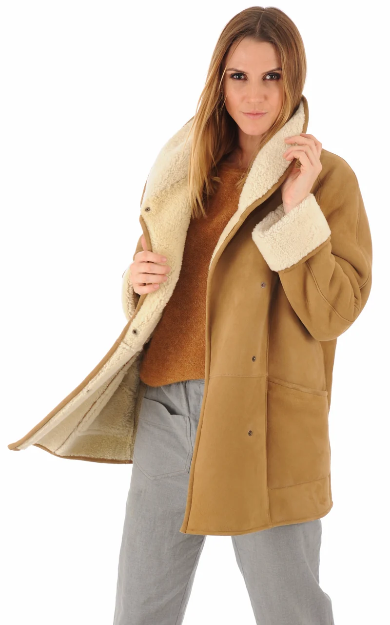 Veste peau lainée Serena Corto daim camel