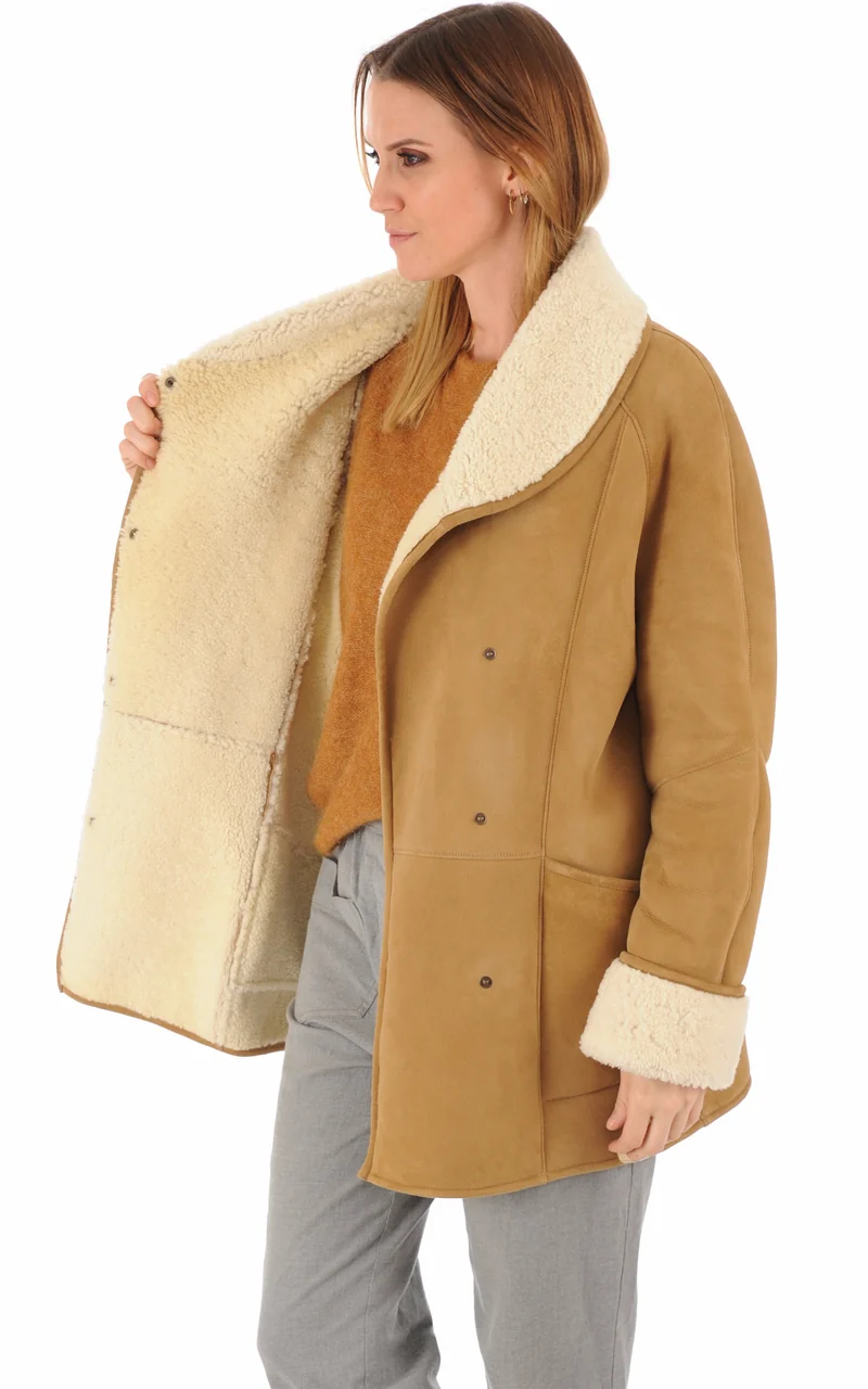 Veste peau lainée Serena Corto daim camel