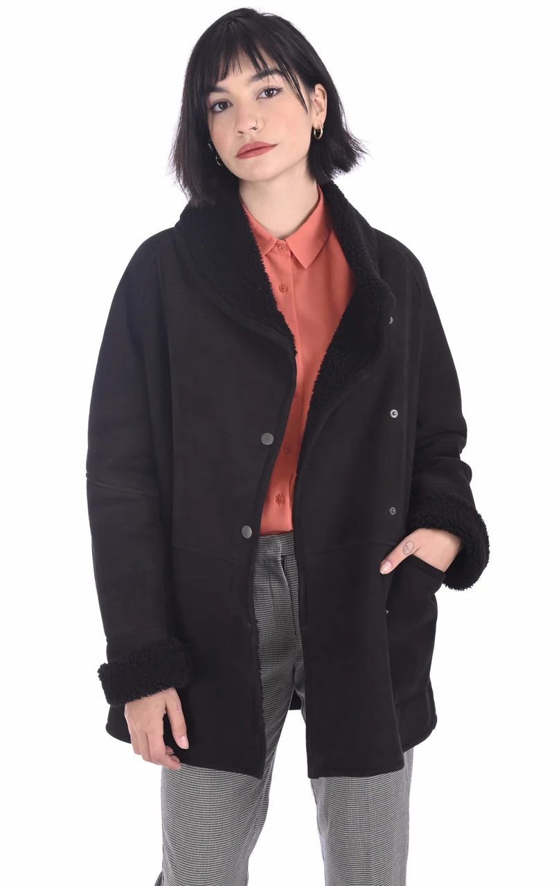 Veste peau lainée Serena Corto daim noir