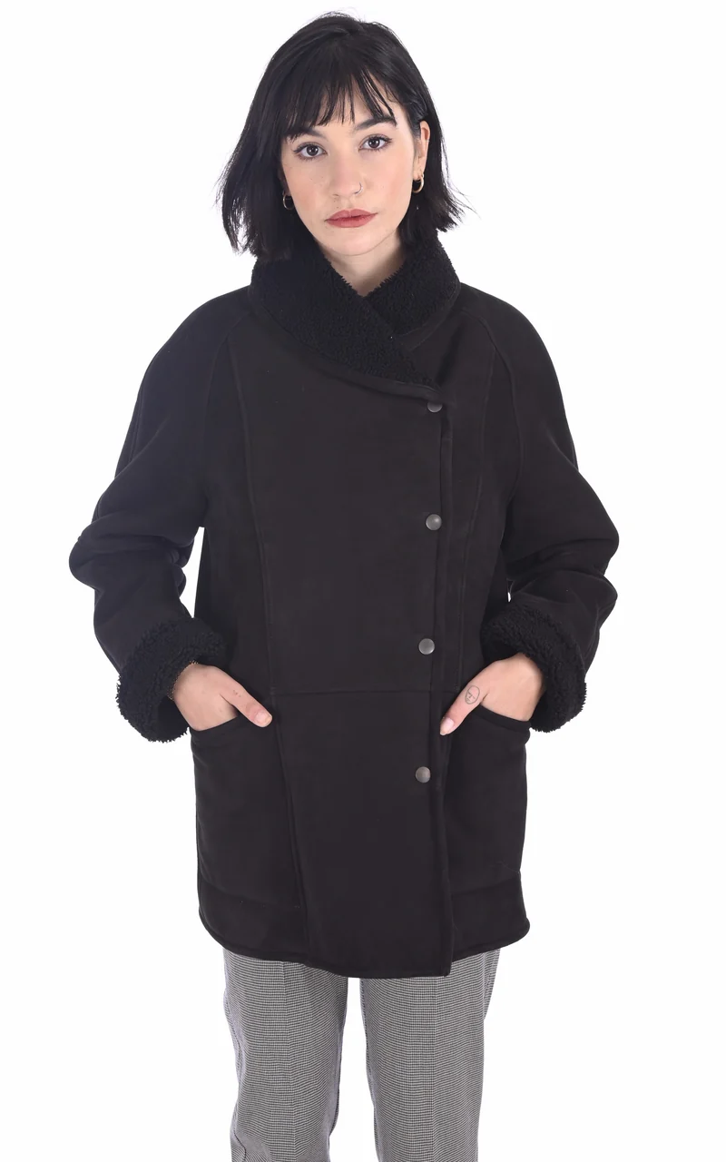Veste peau lainée Serena Corto daim noir
