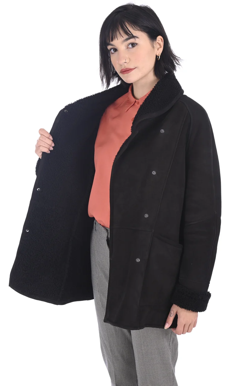 Veste peau lainée Serena Corto daim noir