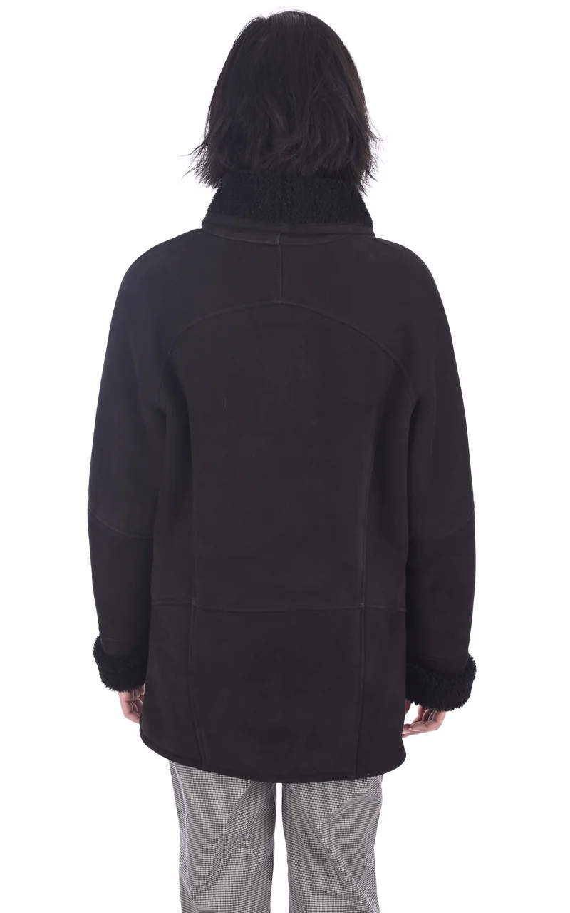 Veste peau lainée Serena Corto daim noir
