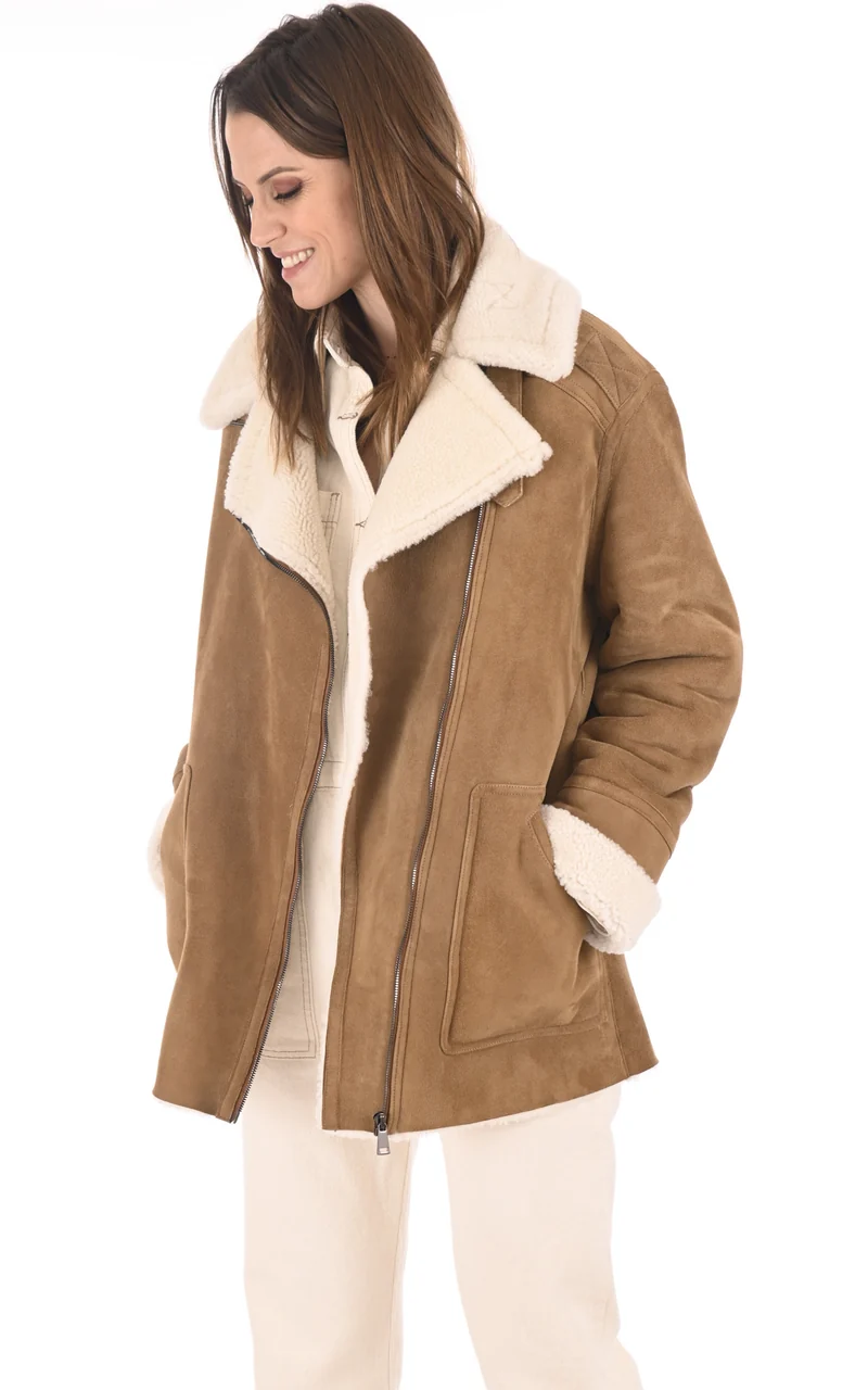 Veste peau lainée loose camel