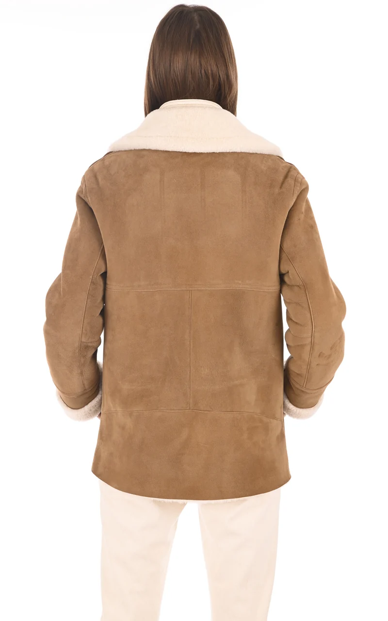 Veste peau lainée loose camel
