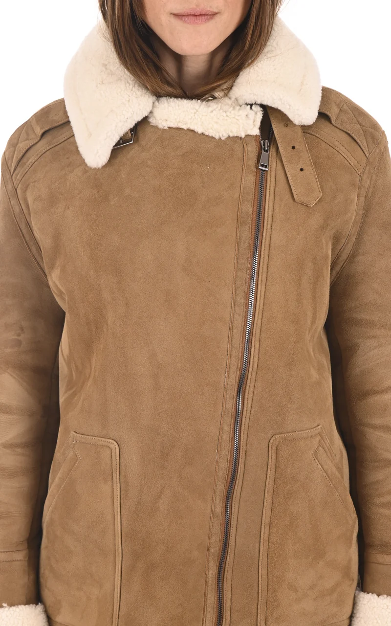 Veste peau lainée loose camel
