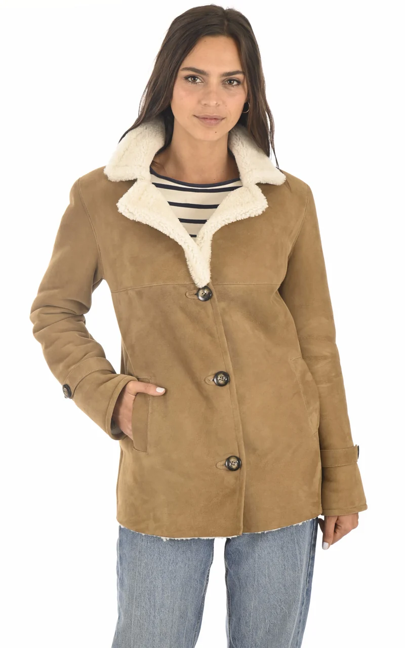 Veste peau lainée camel
