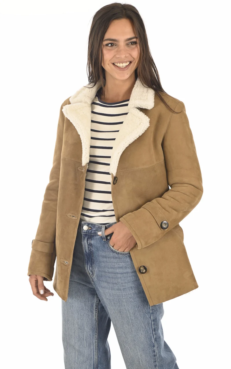 Veste peau lainée camel