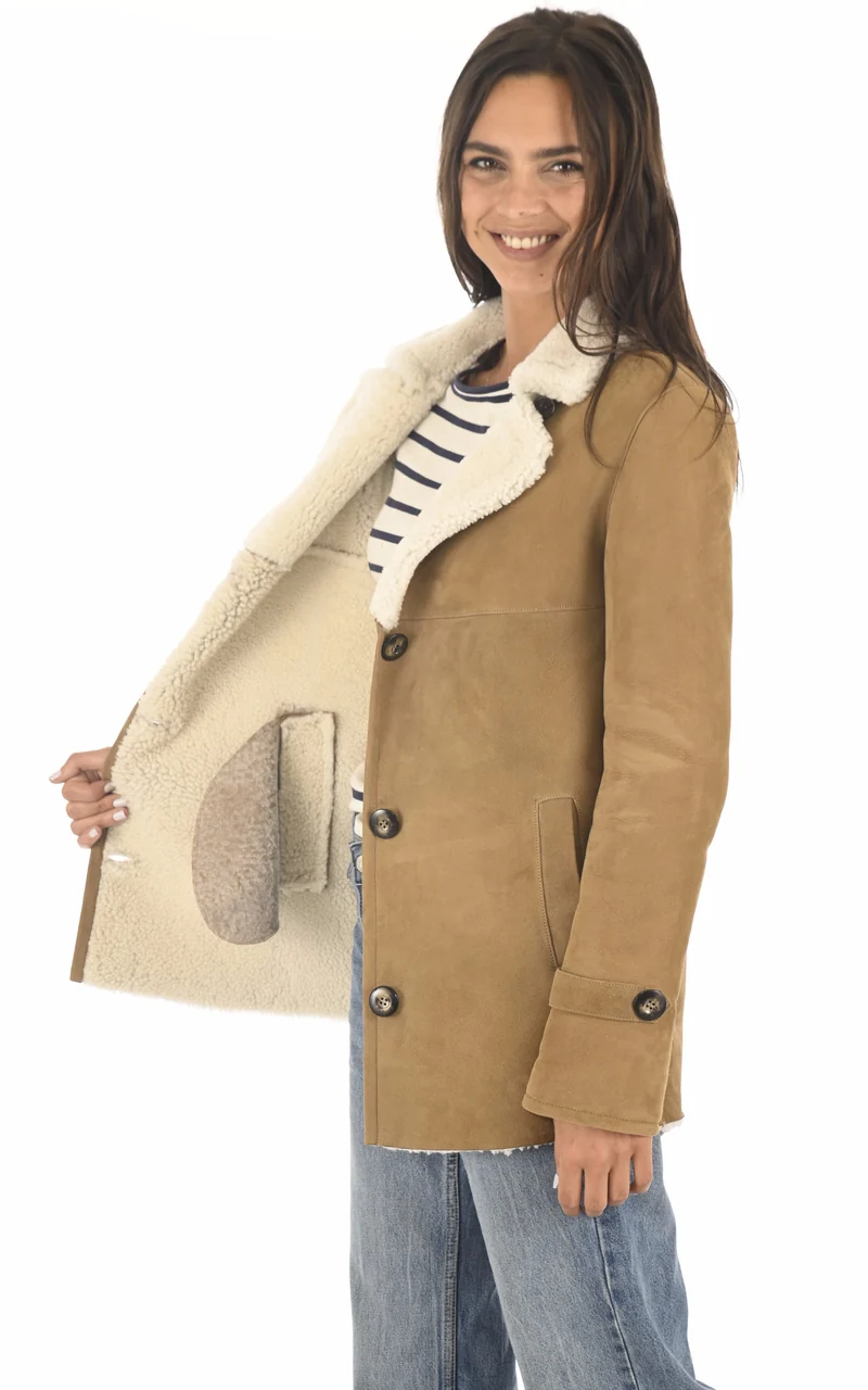 Veste peau lainée camel