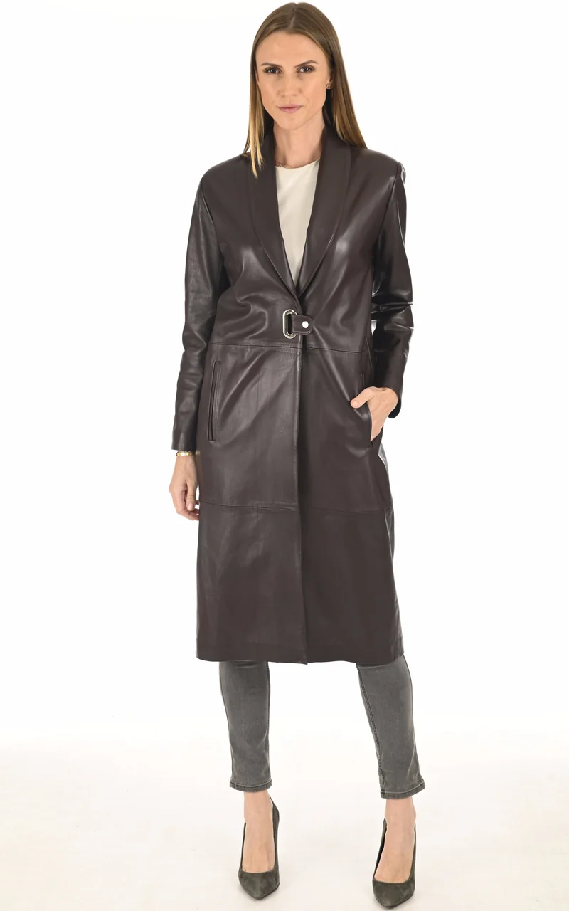 Veste longue cuir agneau lie de vin