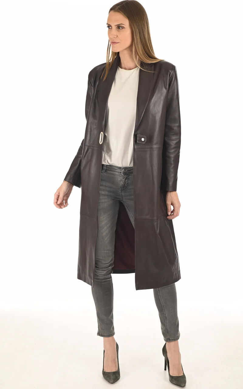 Veste longue cuir agneau lie de vin