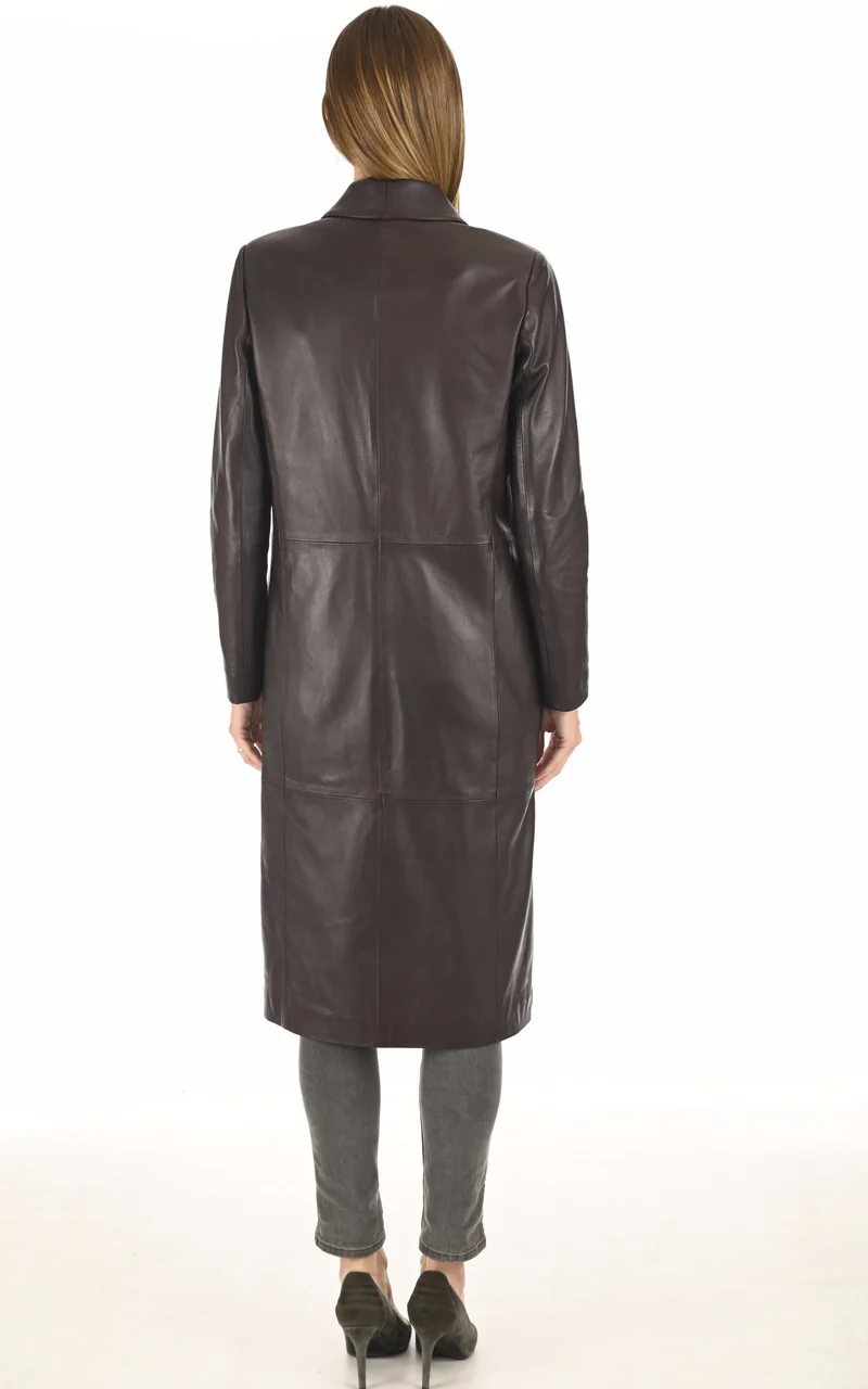 Veste longue cuir agneau lie de vin