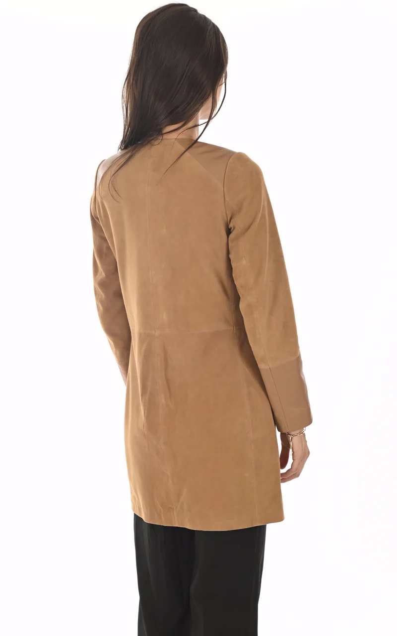 Veste cuir bi-matière camel