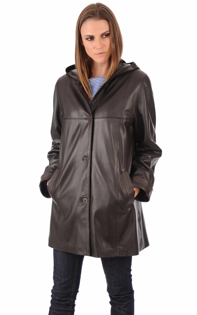 Veste capuche cuir marron