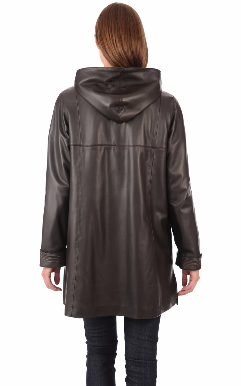 Veste capuche cuir marron