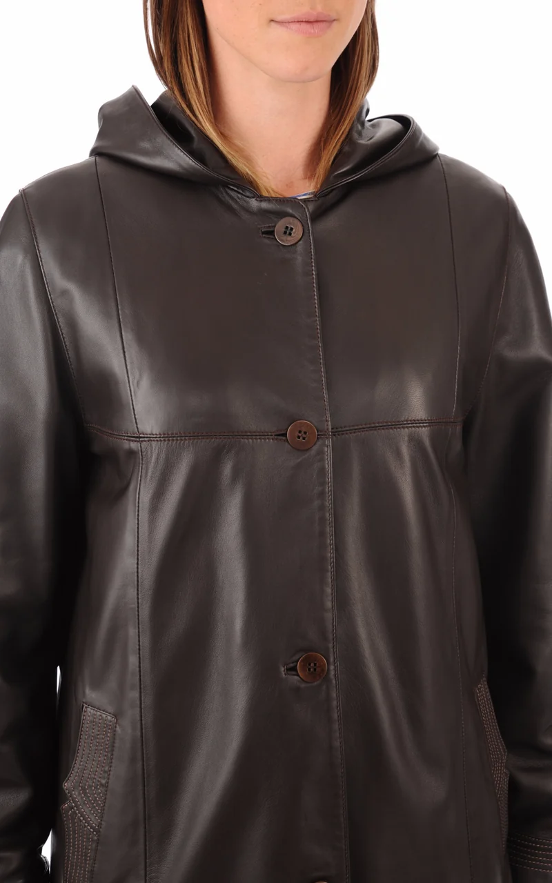 Veste capuche cuir marron