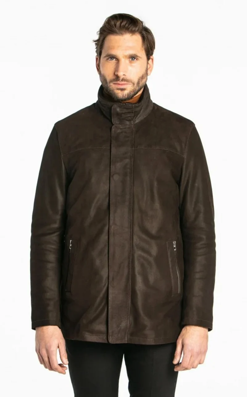 Veste cuir nubuck Balzac marron
