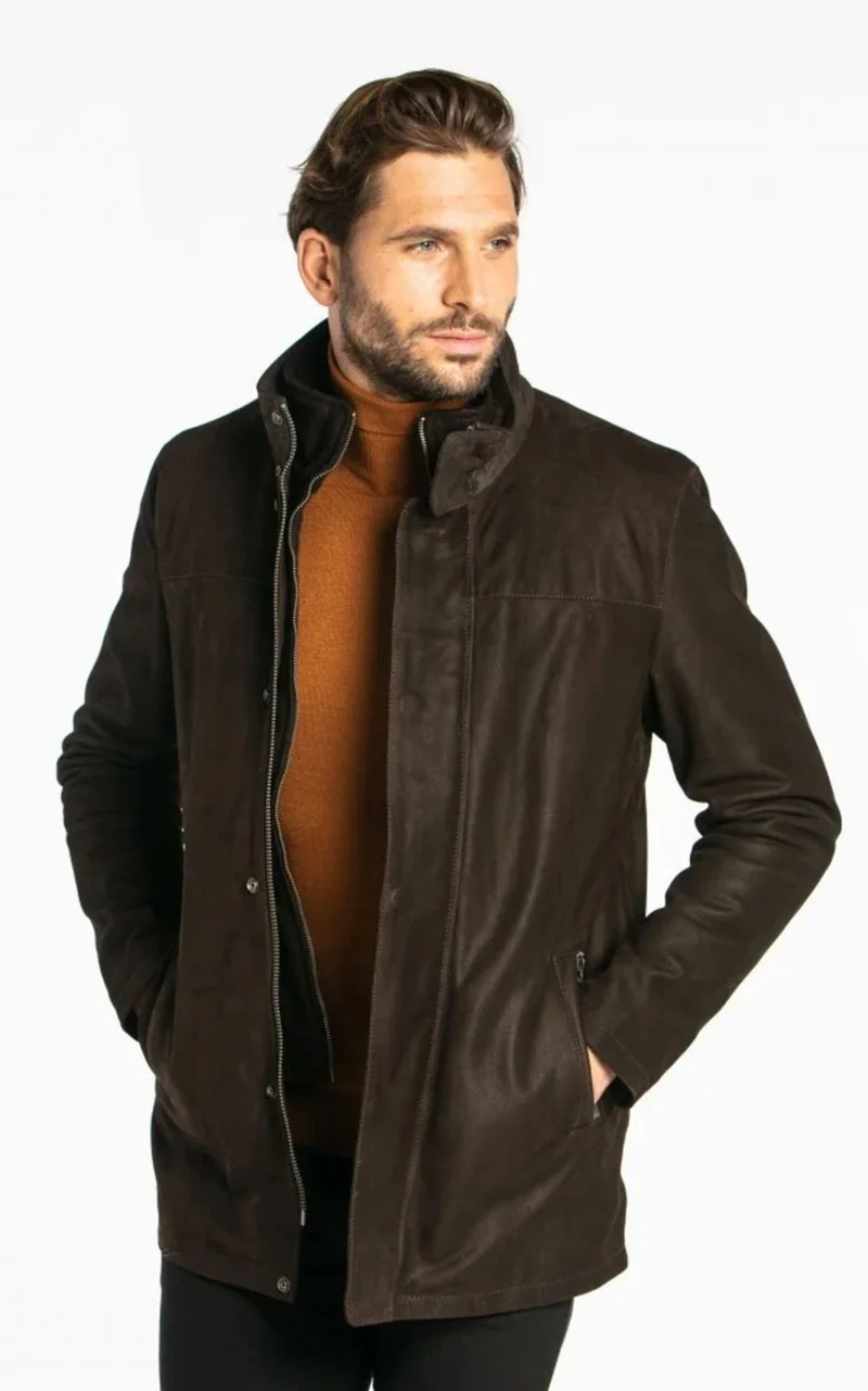 Veste cuir nubuck Balzac marron