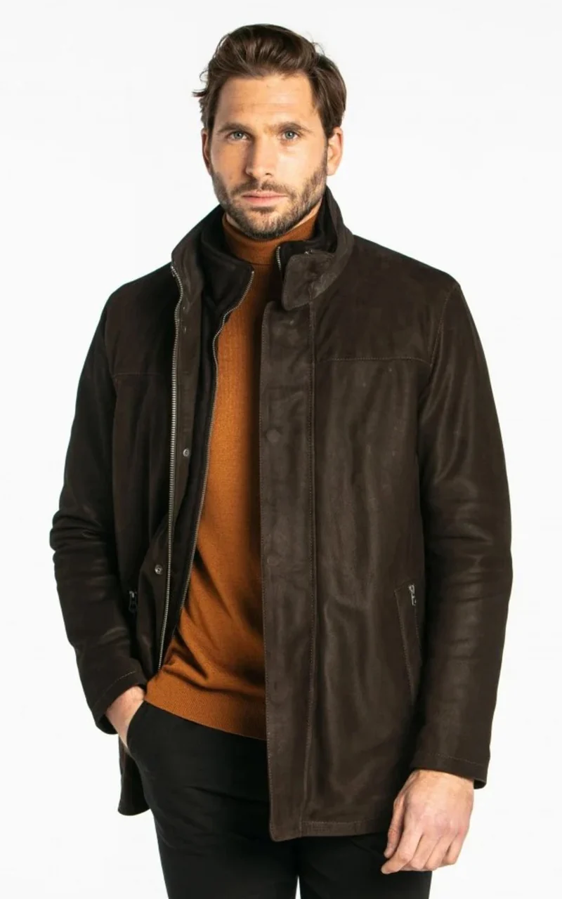 Veste cuir nubuck Balzac marron