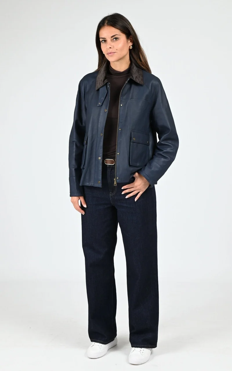 Veste croute de cuir Missouri bleu marine