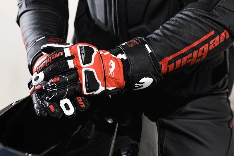 Gants Moto Cuir Homme Furygan STYG15 Noir-Blanc-Rouge | Racing
