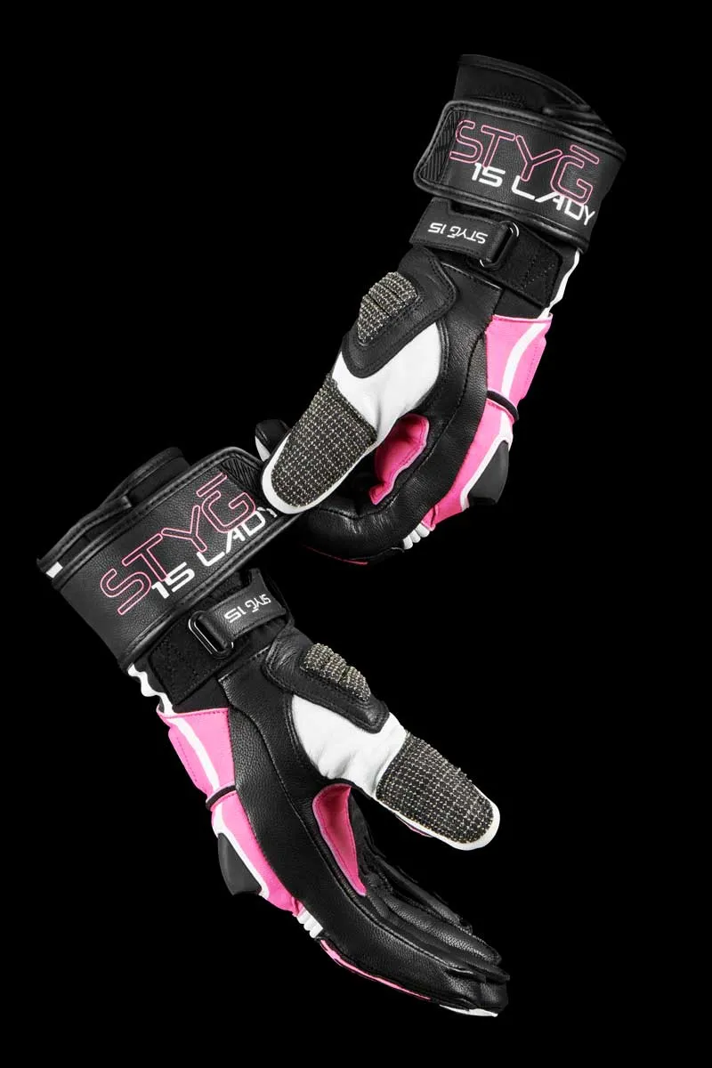 Gants Moto Cuir Femme Furygan STYG15 LADY Noir-Rose | Racing