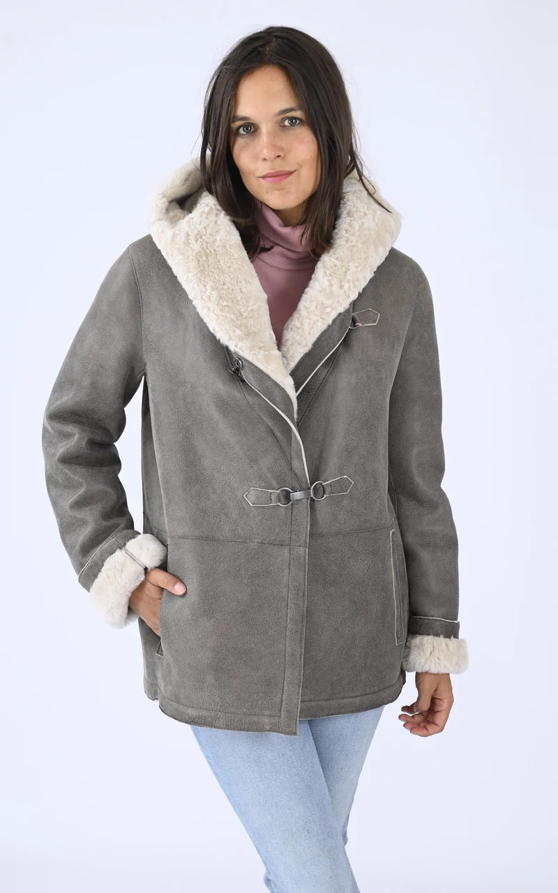 Veste peau lainée taupe