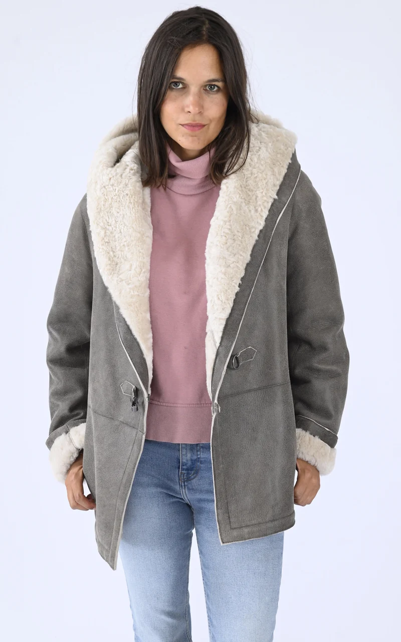 Veste peau lainée taupe