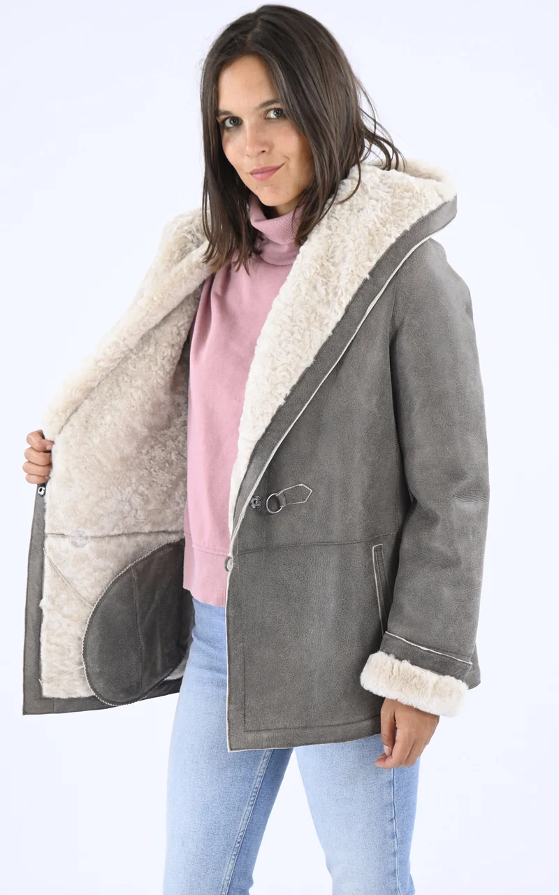 Veste peau lainée taupe