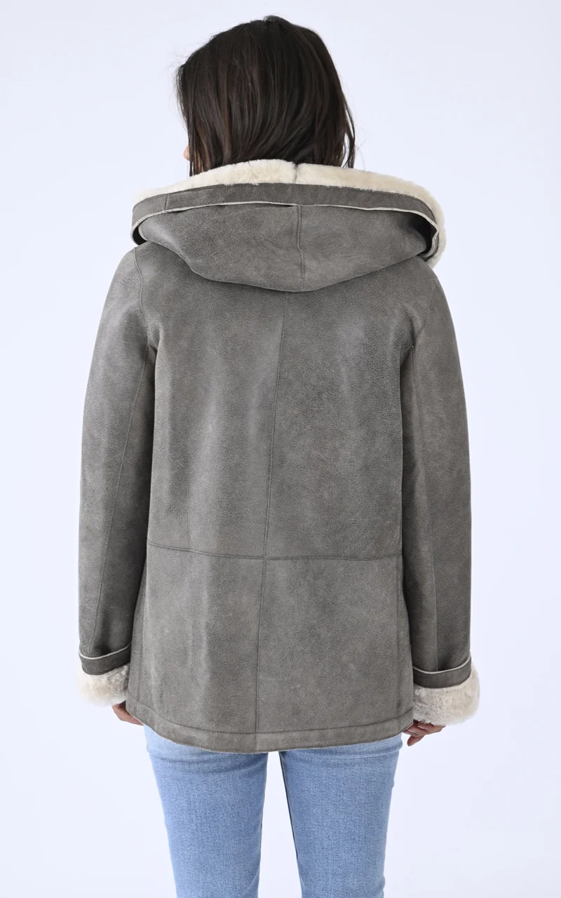 Veste peau lainée taupe