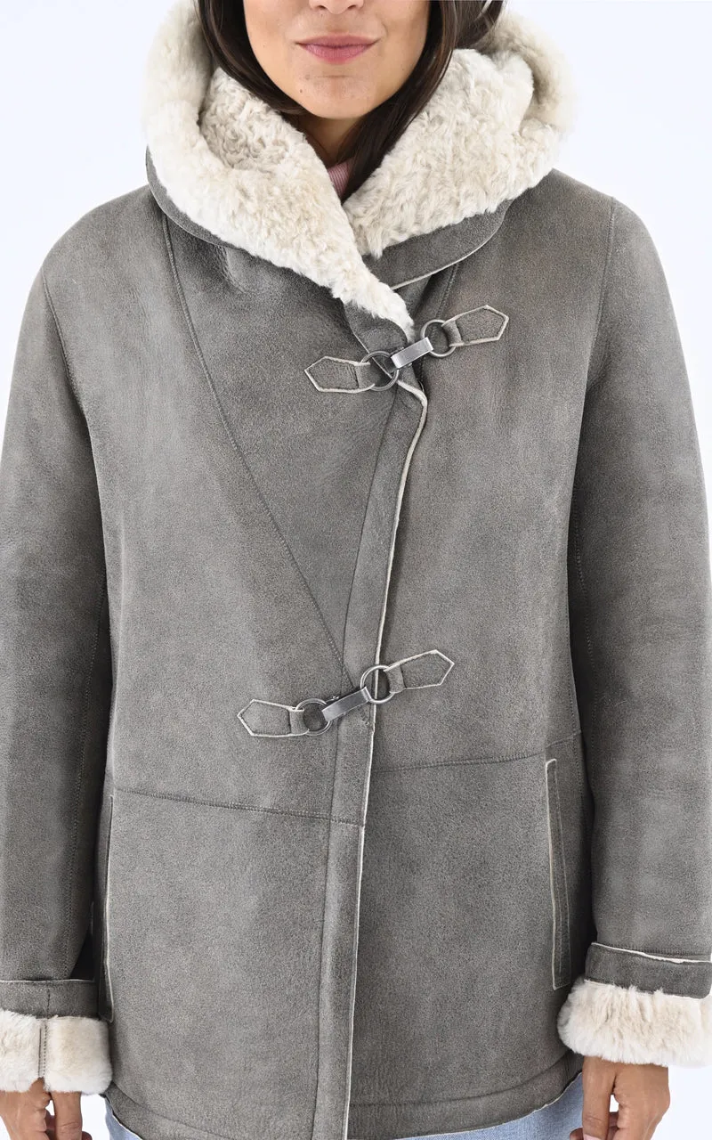 Veste peau lainée taupe