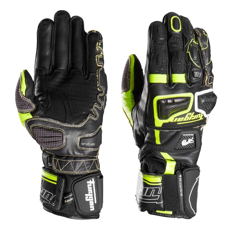 Gants Moto Cuir Homme Furygan STYG20 X KEVLAR® Noir-Jaune stab-Blanc | Racing