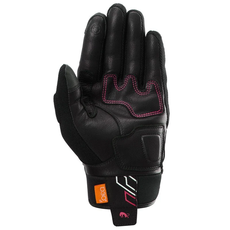 Gants Moto Cuir Femme Furygan JET NEON D3O® LADY Noir-Blanc-Rose | Été