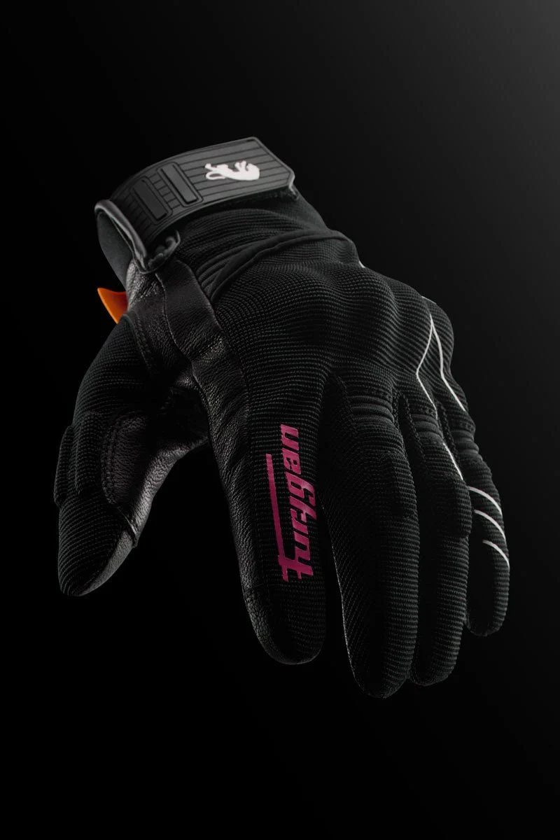 Gants Moto Cuir Femme Furygan JET NEON D3O® LADY Noir-Blanc-Rose | Été
