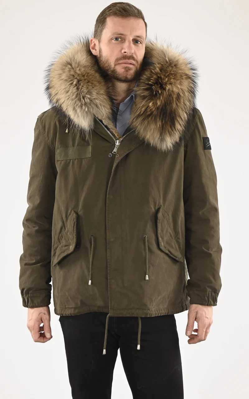 Parka bi-matière kaki avec fourrure