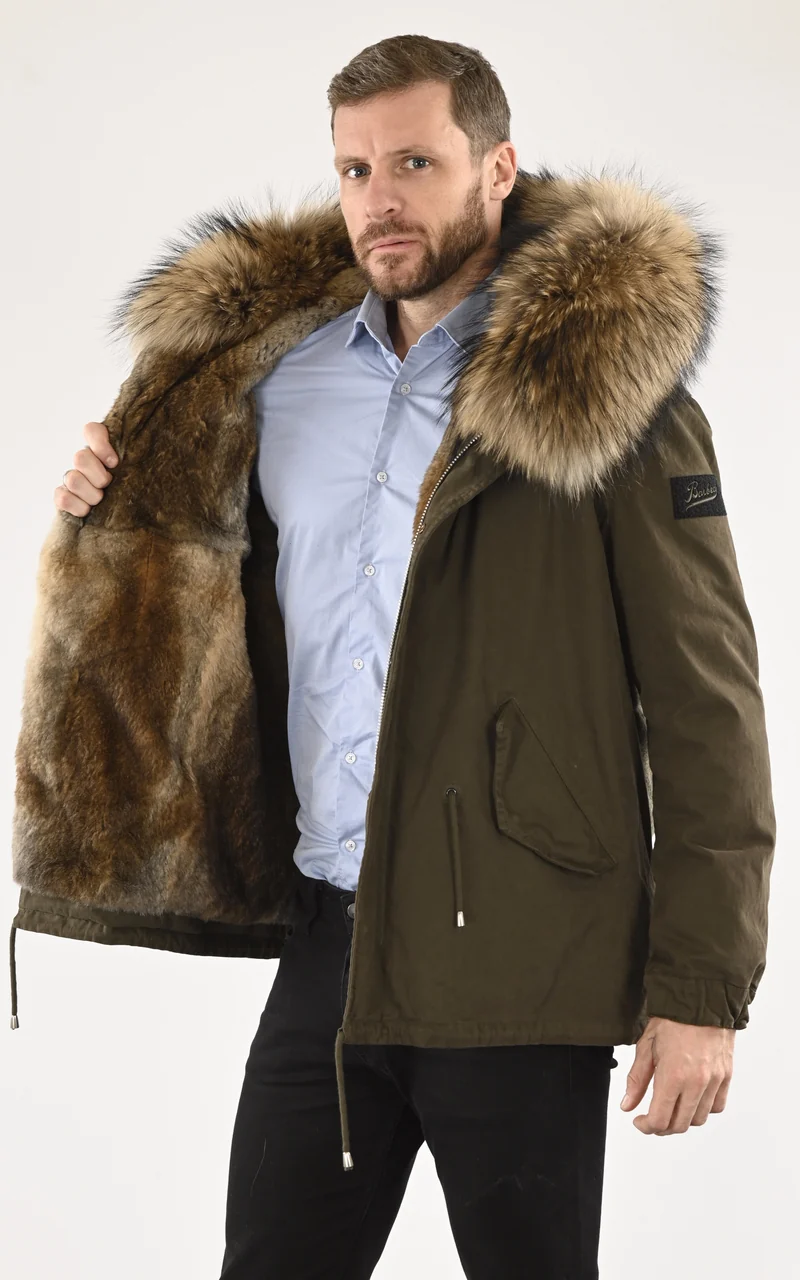 Parka bi-matière kaki avec fourrure