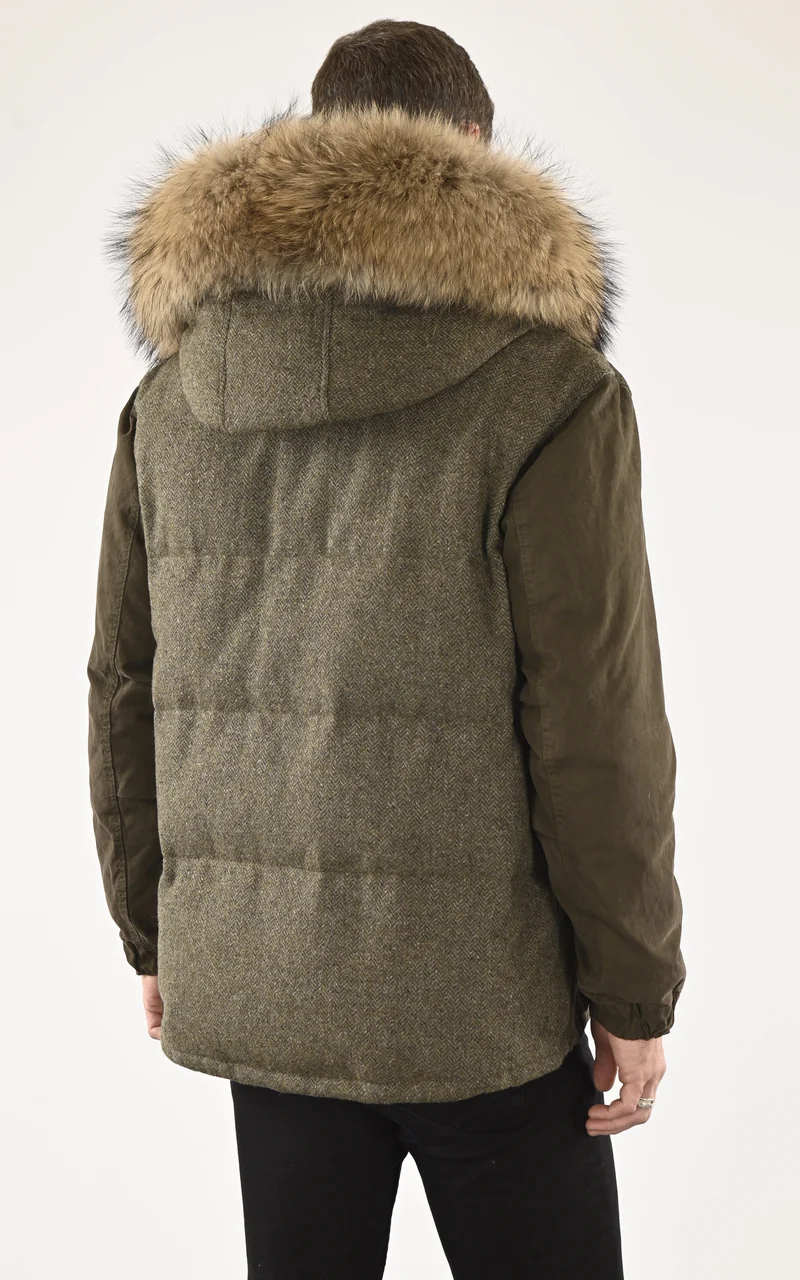 Parka bi-matière kaki avec fourrure