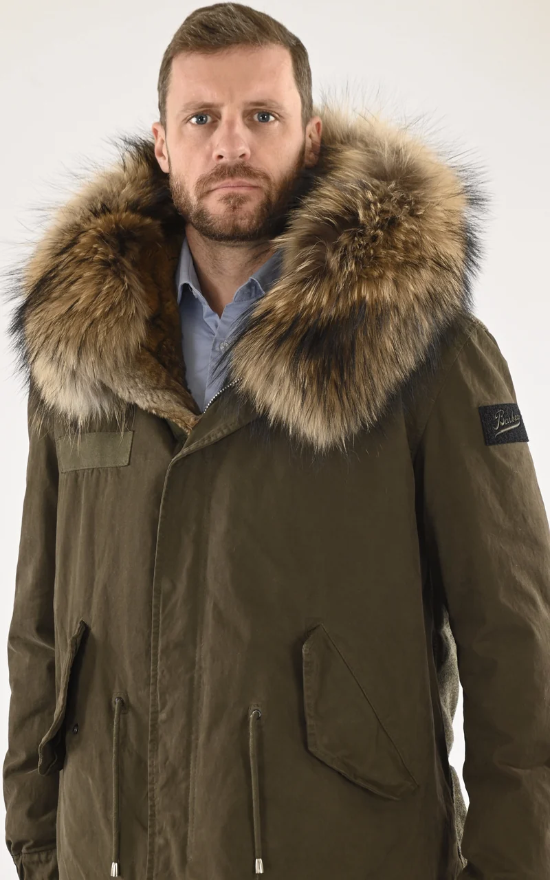 Parka bi-matière kaki avec fourrure