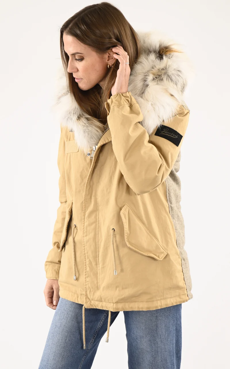 Parka bi-matière beige avec fourrure