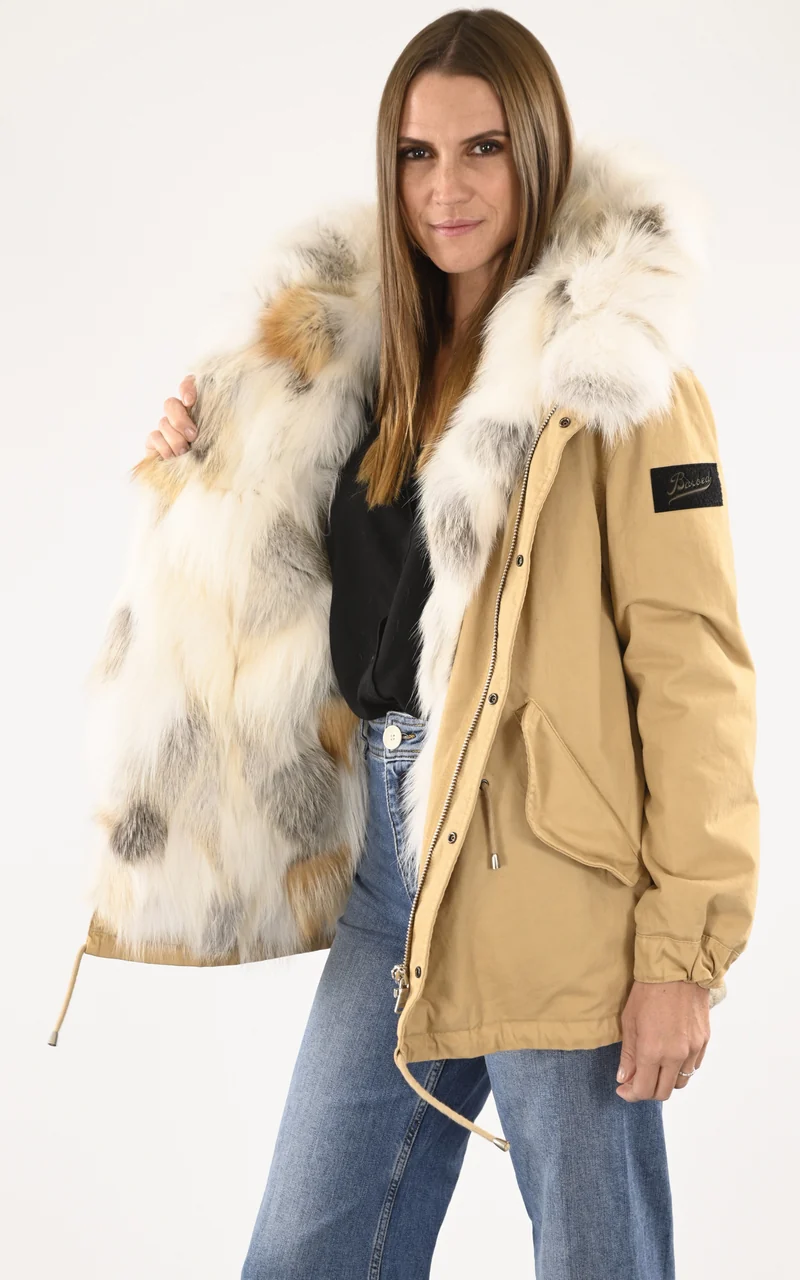 Parka bi-matière beige avec fourrure
