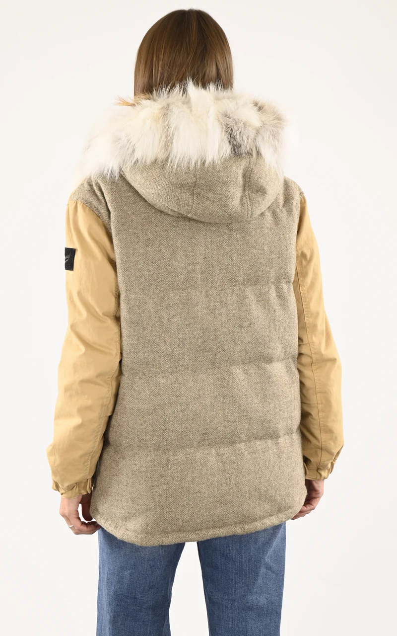 Parka bi-matière beige avec fourrure