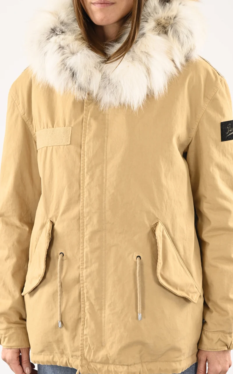 Parka bi-matière beige avec fourrure