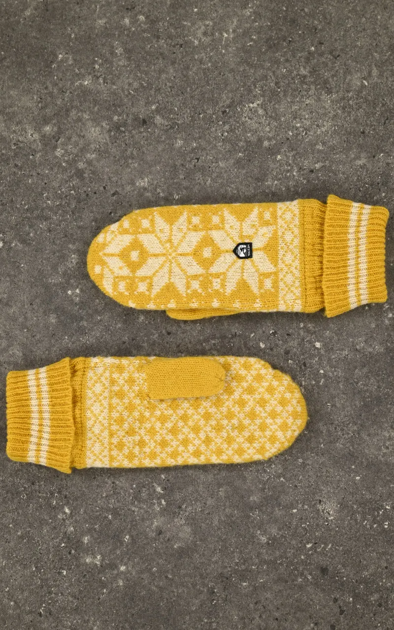 Moufles chaudes en laine jaune
